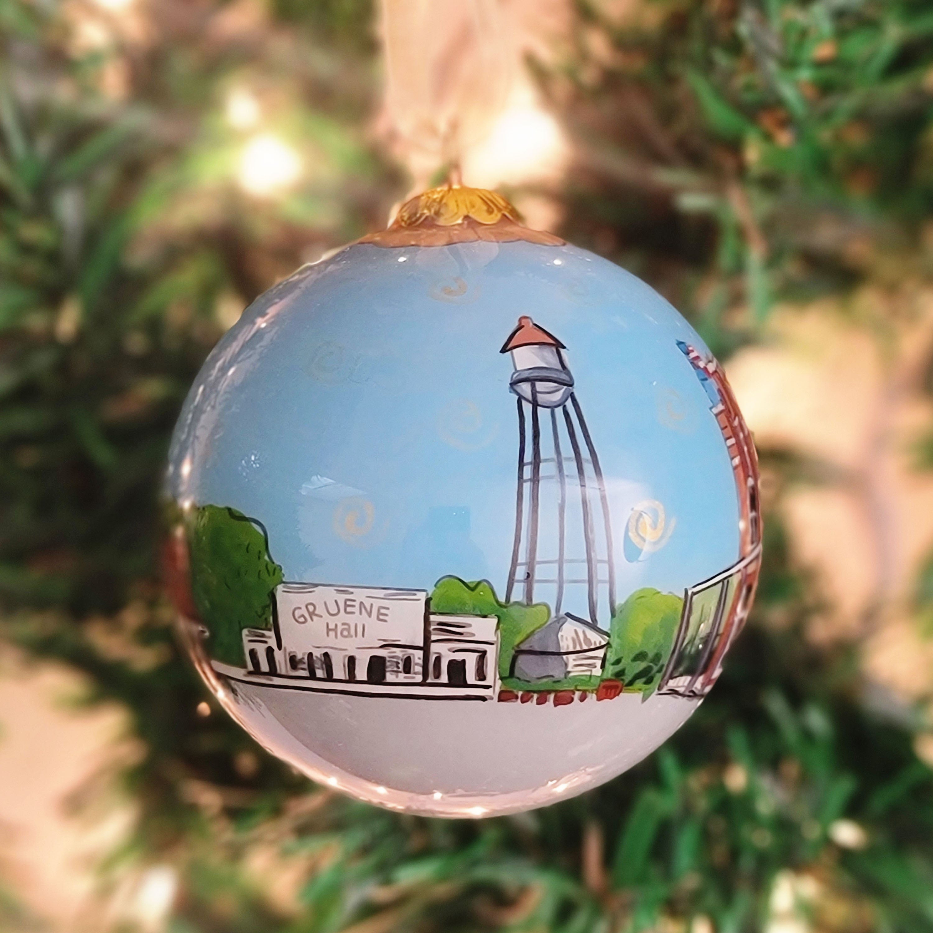 Town Scene Glass Ornament – Gruene Hall Merch Booth