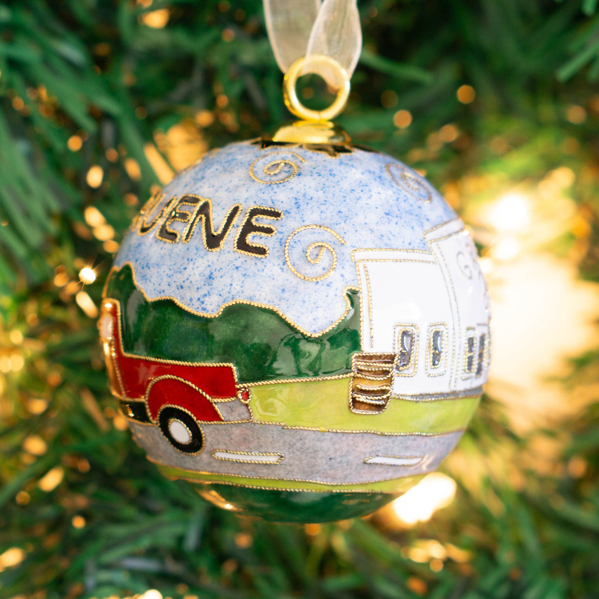 Gruene Vintage Red Truck Cloisonné Ornament #19127-O