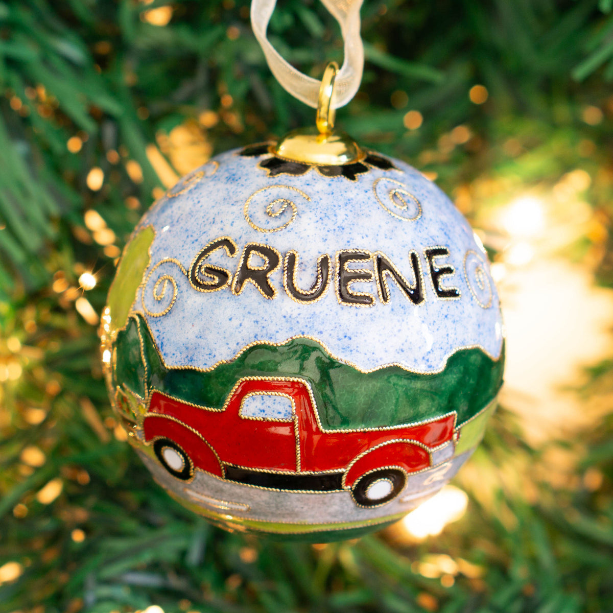 Gruene Vintage Red Truck Cloisonné Ornament #19127-O