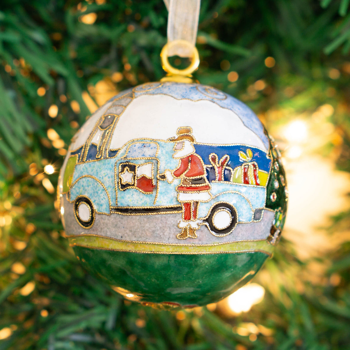 Cowboy Santa Vintage Truck Cloisonné Ornament #19132-O