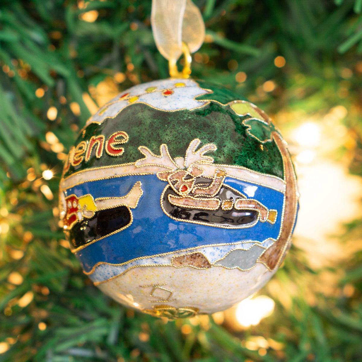 Cowboy Santa Rudolph Float Cloisonné Ornament #19133-O