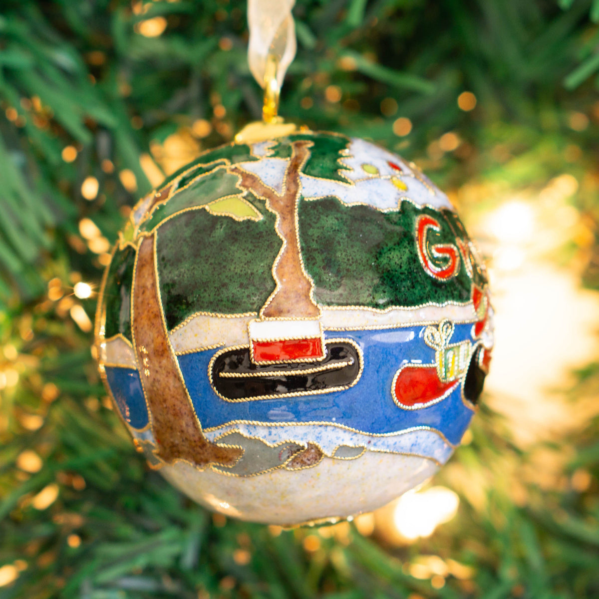 Cowboy Santa Rudolph Float Cloisonné Ornament #19133-O