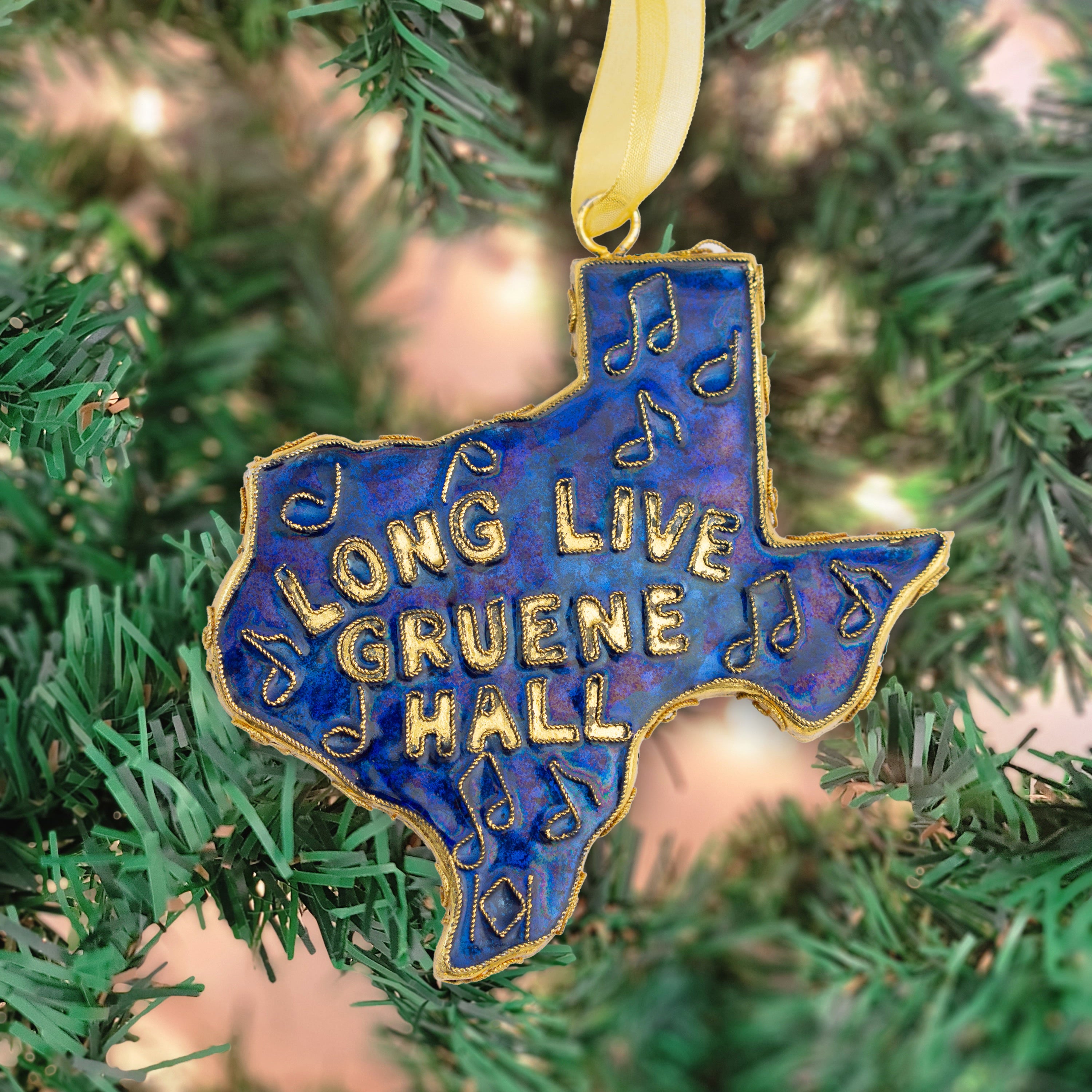 Gold Long Live Gruene Hall Cloisonné Ornament