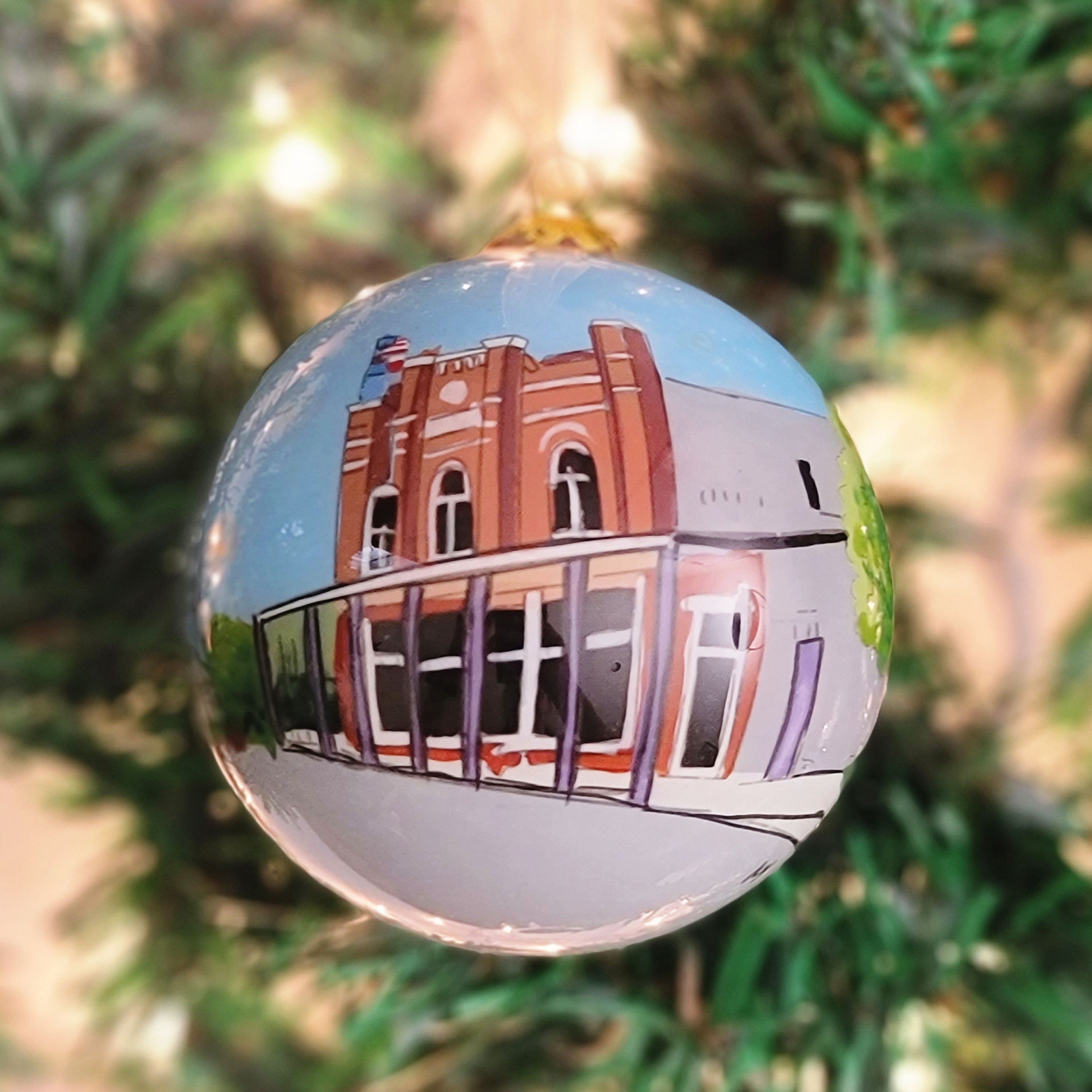 Town Scene Glass Ornament - Thumbnail 3