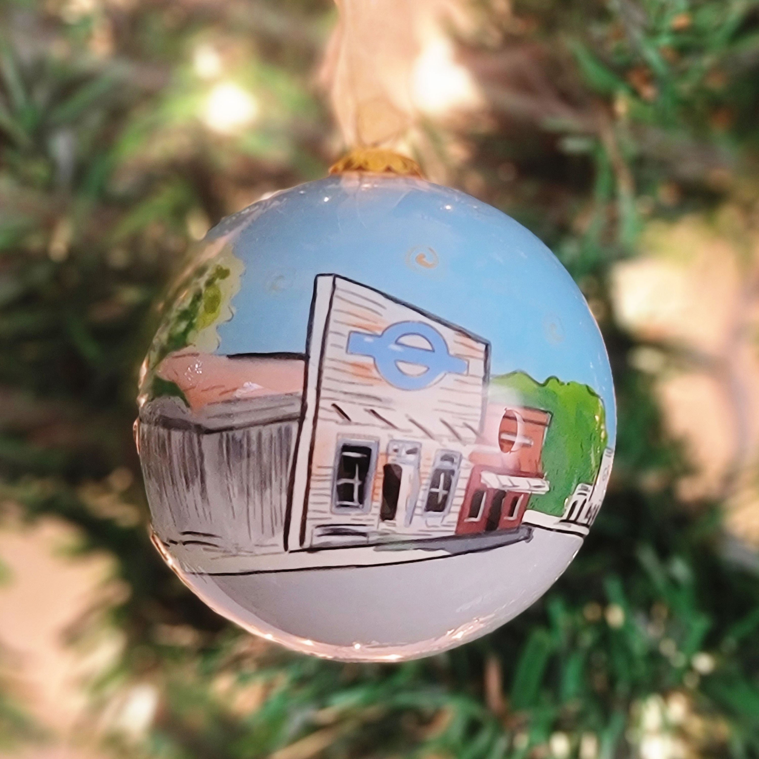 Town Scene Glass Ornament